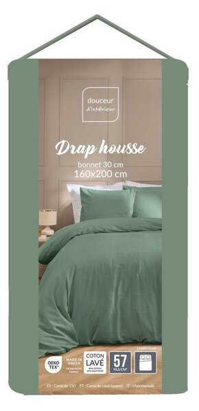 Lenzuolo con angoli verde 160x200 cm Linella – douceur d'intérieur