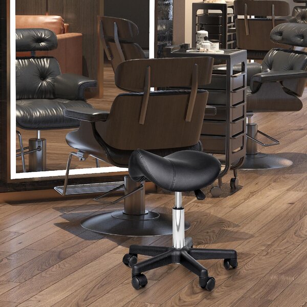 DecHome Sgabello con Ruote in Ecopelle colore Nero