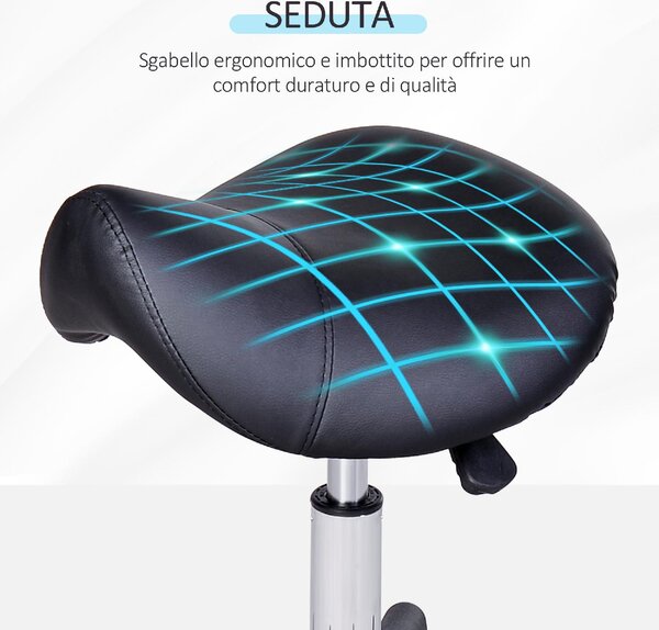 DecHome Sgabello con Ruote in Ecopelle colore Nero