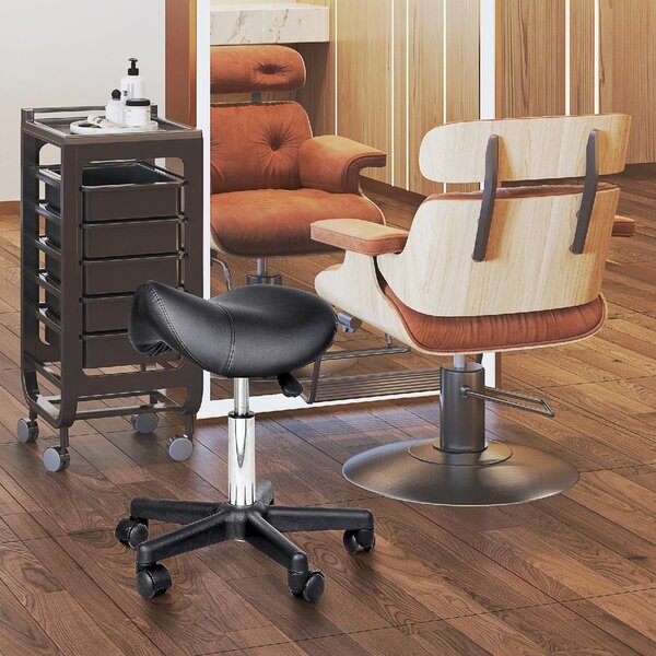 DecHome Sgabello con Ruote in Ecopelle colore Nero