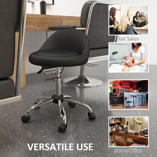 DecHome Sgabello con Ruote in Ecopelle colore Nero/Argento