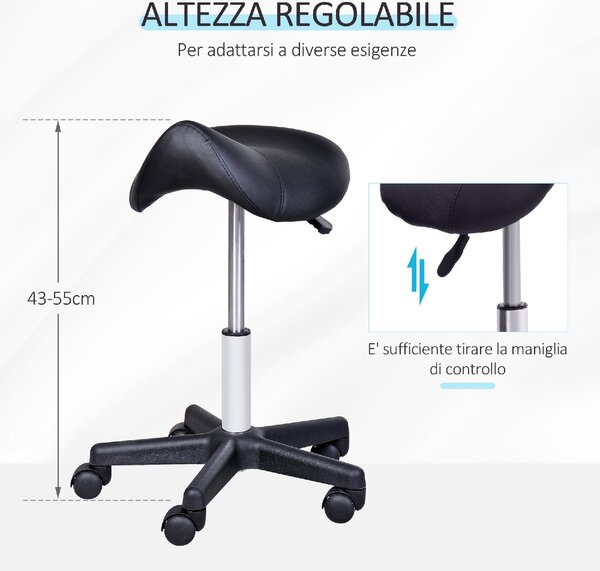 DecHome Sgabello con Ruote in Ecopelle colore Nero