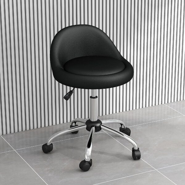 DecHome Sgabello con Ruote in Ecopelle colore Nero/Argento