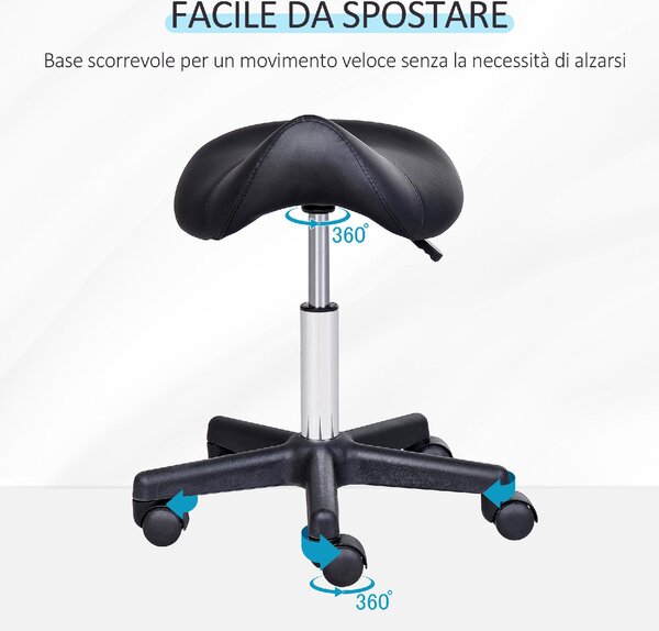 DecHome Sgabello con Ruote in Ecopelle colore Nero