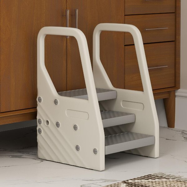 DecHome Sgabello per Bambini 2-5 Anni a 3 Gradini in HDPE 43x42x65.5 cm colore Grigio e Bianco Crema