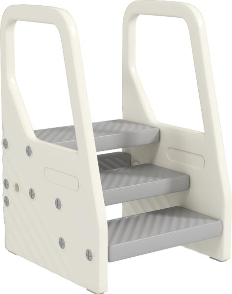 DecHome Sgabello per Bambini 2-5 Anni a 3 Gradini in HDPE 43x42x65.5 cm colore Grigio e Bianco Crema