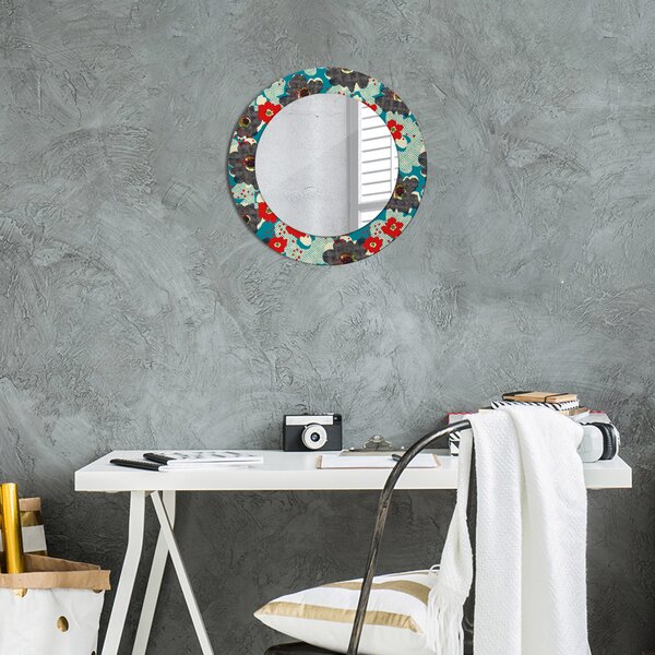 Specchio rotondo stampato Modello di fiori retrò fi 50 cm