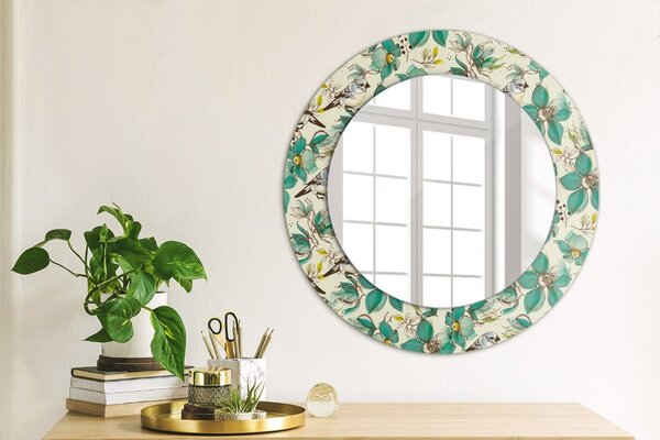 Specchio rotondo stampato Fiori e uccelli fi 50 cm