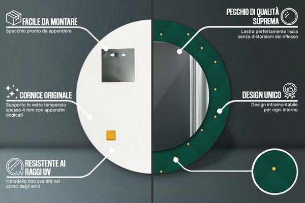 Specchio rotondo stampato Modello di lusso verde fi 50 cm