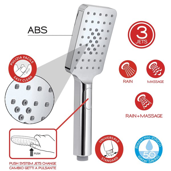 GEDY Soffione doccia doccetta 3 getti colore Cromo - GYHS 10310 G-Tech