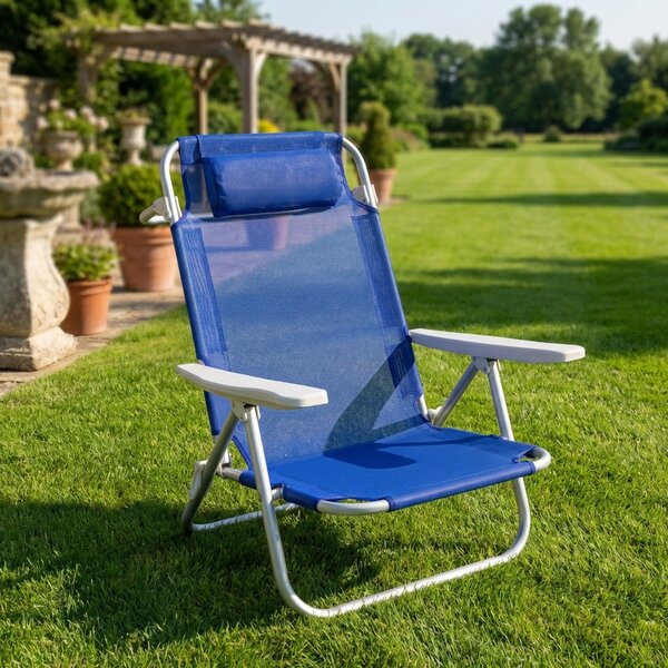 VivaGarden Spiaggina Pieghevole Cuscino Poggiatesta Schienale Reclinabile in Alluminio/Textilene Dimensioni 53x62x77 cm colore Blu