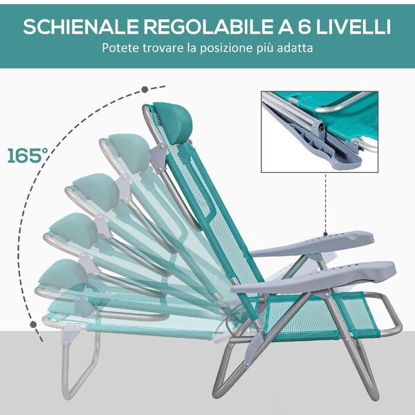 VivaGarden Spiaggina Pieghevole Cuscino Poggiatesta Schienale Reclinabile Set 2 Spiaggine in Alluminio/Tessuto Dimensioni 62x65x80 cm colore Grigio