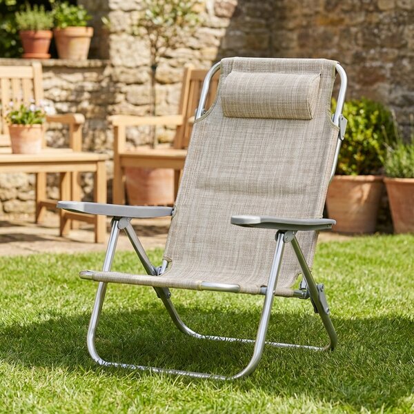 LIF Spiaggina Pieghevole Cuscino Poggiatesta Schienale Reclinabile in Alluminio/Tessuto Dimensioni 62x63x78 cm colore Grigio