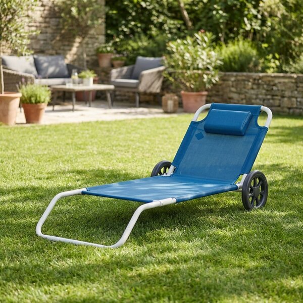 VivaGarden Spiaggina Pieghevole Cuscino Poggiatesta in Metallo/Tessuto Dimensioni 150x65x61 cm colore Blu - Runner