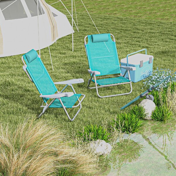 VivaGarden Spiaggina Pieghevole Cuscino Poggiatesta Schienale Reclinabile Set 2 Spiaggine in Alluminio/Tessuto Dimensioni 62x65x80 cm colore Grigio