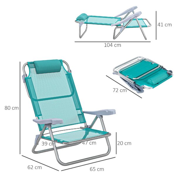 VivaGarden Spiaggina Pieghevole Cuscino Poggiatesta Schienale Reclinabile Set 2 Spiaggine in Alluminio/Tessuto Dimensioni 62x65x80 cm colore Grigio