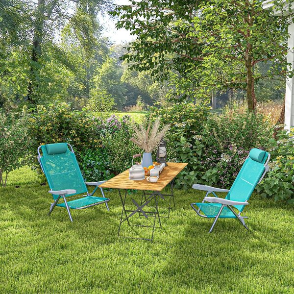 VivaGarden Spiaggina Pieghevole Cuscino Poggiatesta Schienale Reclinabile Set 2 Spiaggine in Alluminio/Tessuto Dimensioni 62x65x80 cm colore Grigio