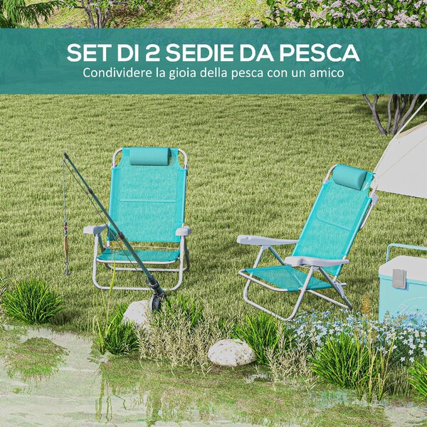 VivaGarden Spiaggina Pieghevole Cuscino Poggiatesta Schienale Reclinabile Set 2 Spiaggine in Alluminio/Tessuto Dimensioni 62x65x80 cm colore Grigio