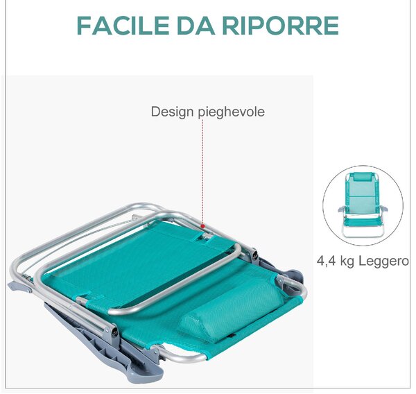 VivaGarden Spiaggina Pieghevole Cuscino Poggiatesta Schienale Reclinabile Set 2 Spiaggine in Alluminio/Tessuto Dimensioni 62x65x80 cm colore Grigio