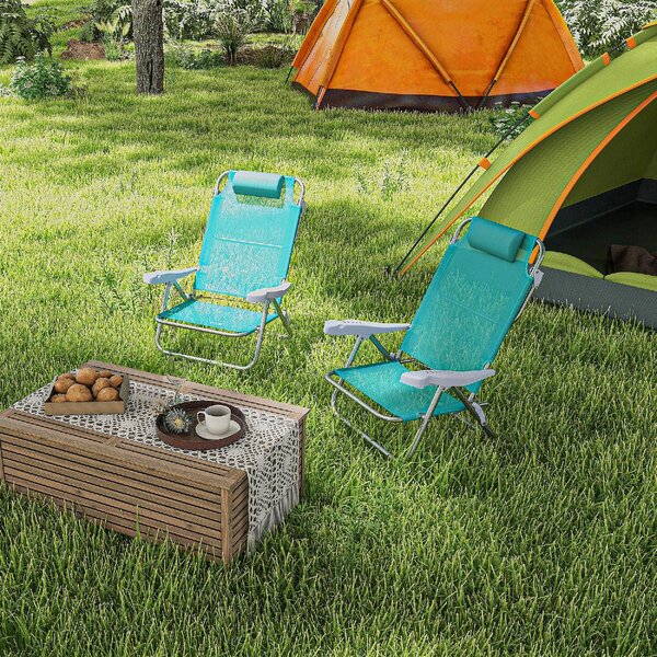 VivaGarden Spiaggina Pieghevole Cuscino Poggiatesta Schienale Reclinabile Set 2 Spiaggine in Alluminio/Tessuto Dimensioni 62x65x80 cm colore Grigio
