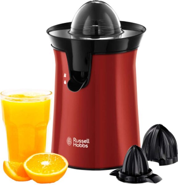 Russell Hobbs Spremiagrumi con Rotazione a Pressione bi-direzionale 60 W in Acciaio Inox colore Rosso - 26010-56