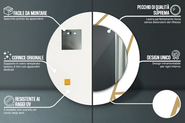 Specchio rotondo stampato Composizione lineare fi 50 cm