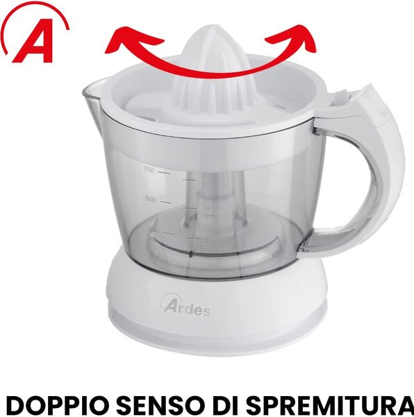 Ardes Spremiagrumi Elettrico Capacit 0.75 Litri Potenza 25 Watt con Coperchio colore Bianco - ARSPRE02