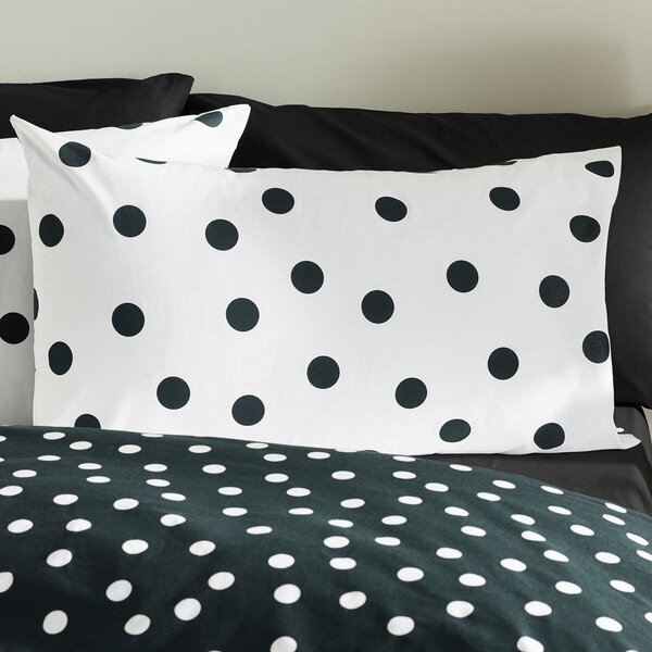 Set copripiumino e federa bianco e nero per letto matrimoniale 3 pezzi 200x200 cm Polka Dot – Catherine Lansfield
