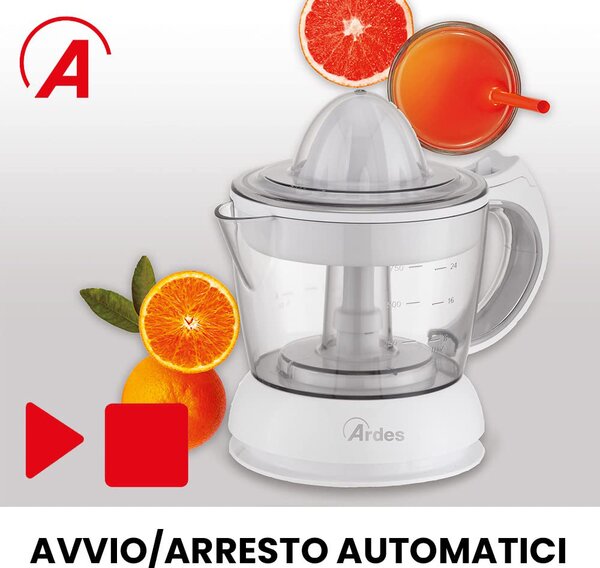 Ardes Spremiagrumi Elettrico Capacit 0.75 Litri Potenza 25 Watt con Coperchio colore Bianco - ARSPRE02
