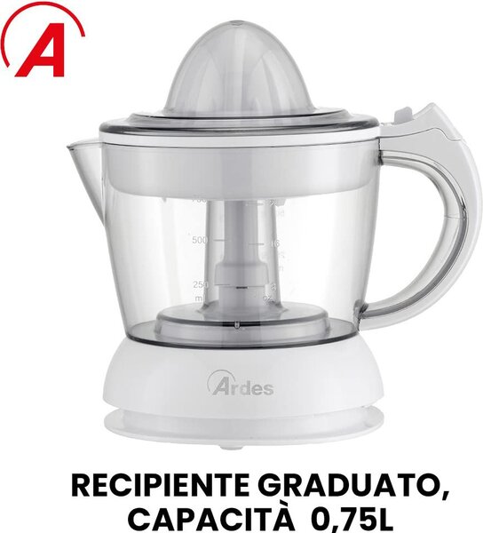 Ardes Spremiagrumi Elettrico Capacit 0.75 Litri Potenza 25 Watt con Coperchio colore Bianco - ARSPRE02