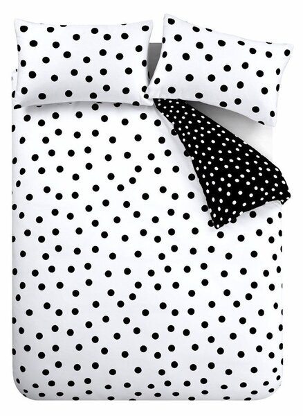 Set copripiumino e federa bianco e nero per letto matrimoniale 3 pezzi 200x200 cm Polka Dot – Catherine Lansfield