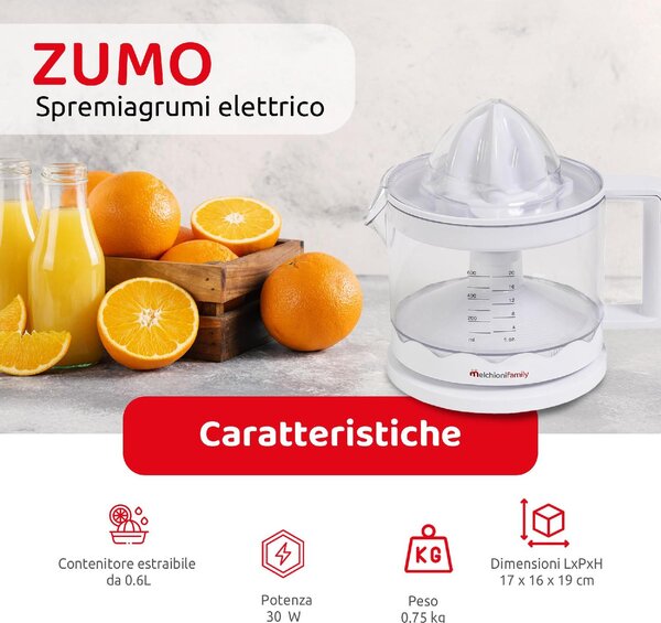 Melchioni Spremiagrumi Elettrico Potenza 30 W Capienza 0.6 Litri colore Bianco - 118430020