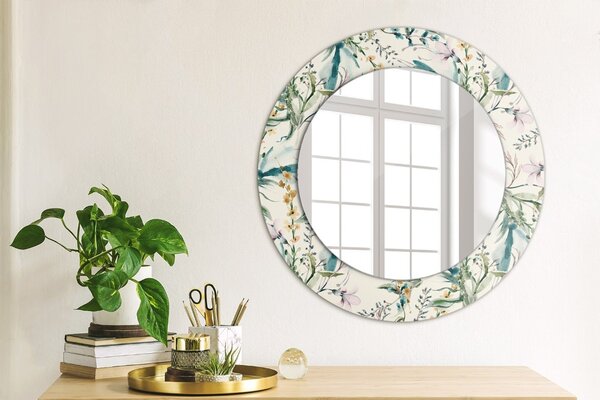 Specchio rotondo cornice con stampa Fiori ad acquerello fi 50 cm