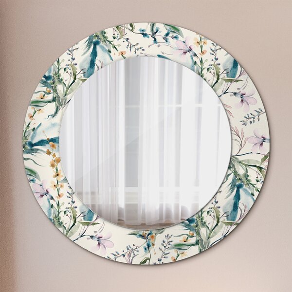 Specchio rotondo cornice con stampa Fiori ad acquerello fi 50 cm