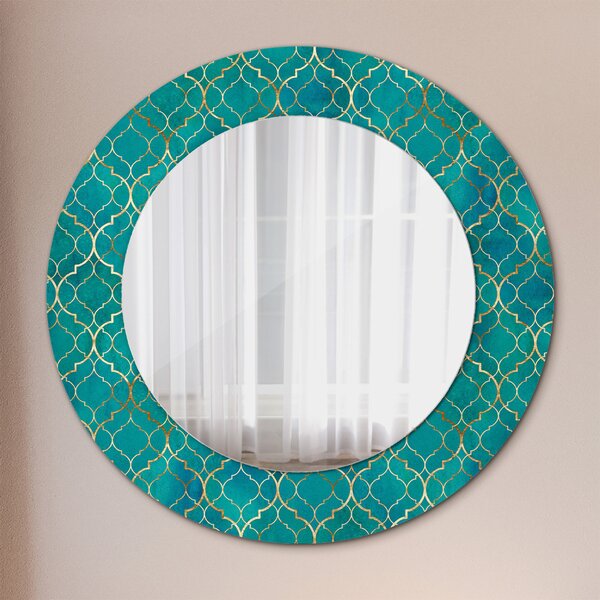 Specchio rotondo cornice con stampa Composizione verde e oro fi 50 cm
