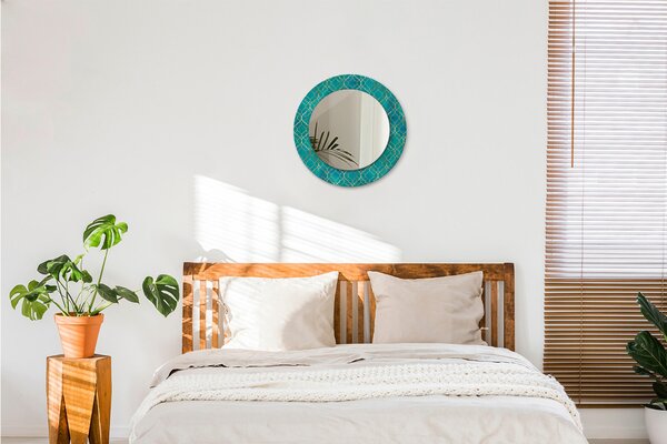 Specchio rotondo cornice con stampa Composizione verde e oro fi 50 cm