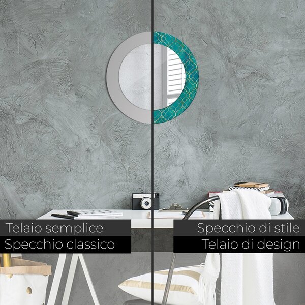 Specchio rotondo cornice con stampa Composizione verde e oro fi 50 cm