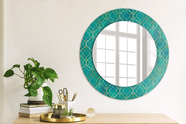 Specchio rotondo cornice con stampa Composizione verde e oro fi 50 cm