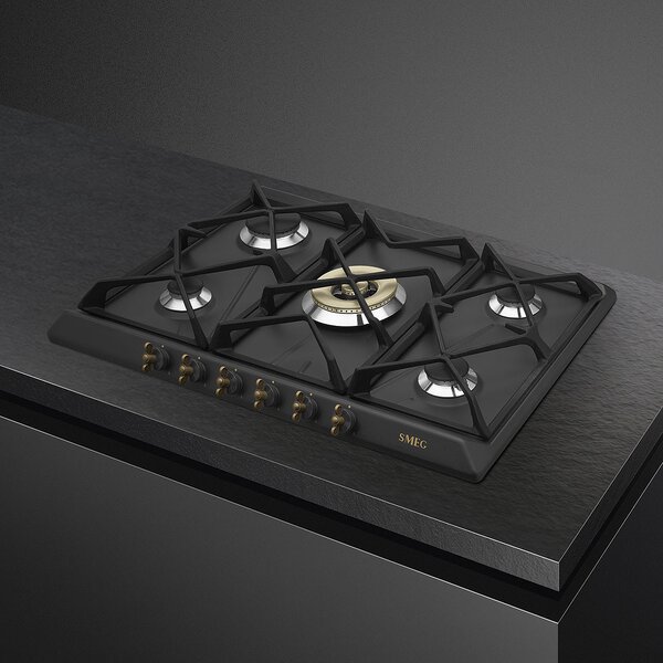 Smeg SRV876AOGH Piano Cottura 5 Fuochi a Gas 68,5 cm colore Nero