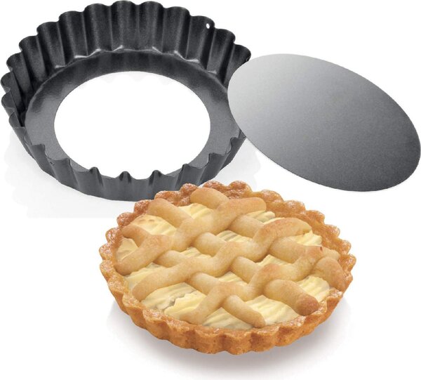 Tescoma Stampo per Dolci Crostatina Antiaderente con Fondo Rimovibile Set 4 Pezzi 10 cm colore Grigio - Delicia
