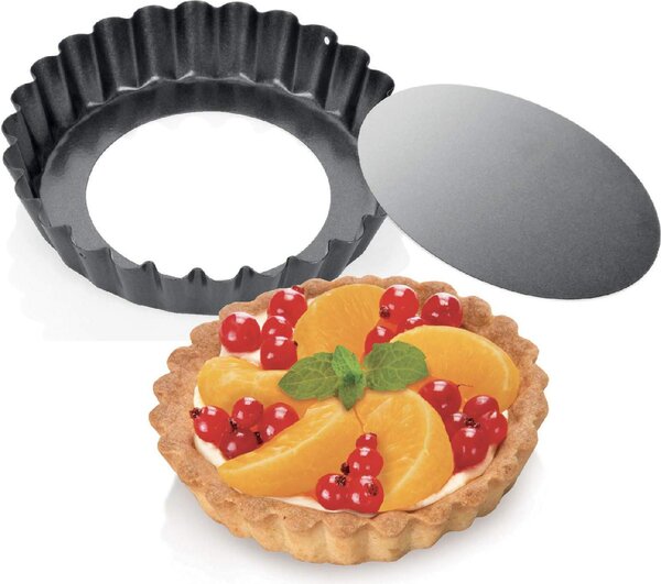 Tescoma Stampo per Dolci Crostatina Antiaderente con Fondo Rimovibile Set 4 Pezzi 10 cm colore Grigio - Delicia