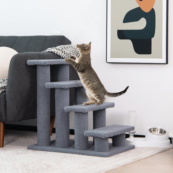 Costway Albero di gatto per graffiare in truciolare, Albero rampicante per gatti 60,5cm Grigio