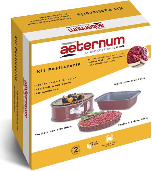 Aeternum Stampo per Dolci Torta Plumcake e Crostata Set 3 Pezzi 26 - 25 - 28 cm colore Rosso - Kit Pasticceria