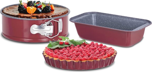 Aeternum Stampo per Dolci Torta Plumcake e Crostata Set 3 Pezzi 26 - 25 - 28 cm colore Rosso - Kit Pasticceria