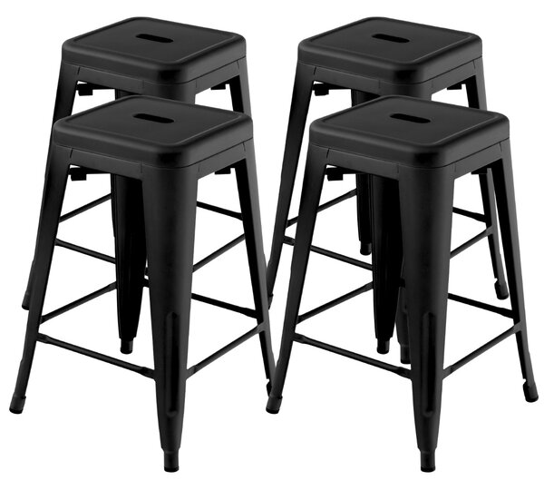 Costway Set di 4 Sgabelli da bar senza schienale 61cm, Sgabelli in metallo impilabili con poggiapiedi per cucina Nero