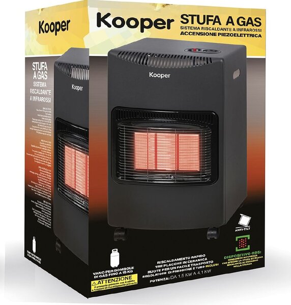 Kooper Stufa a Gas per Bombola GPL Infrarossi Portatile 3 potenze da 1,5 a 4,2 kW - 5914189