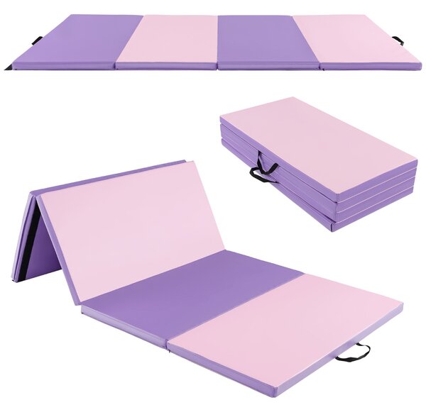 Costway Tappetino da ginnastica con 2 maniglie e 4 pannelli, Materassino pieghevole per yoga fitness allenamento Viola chiaro