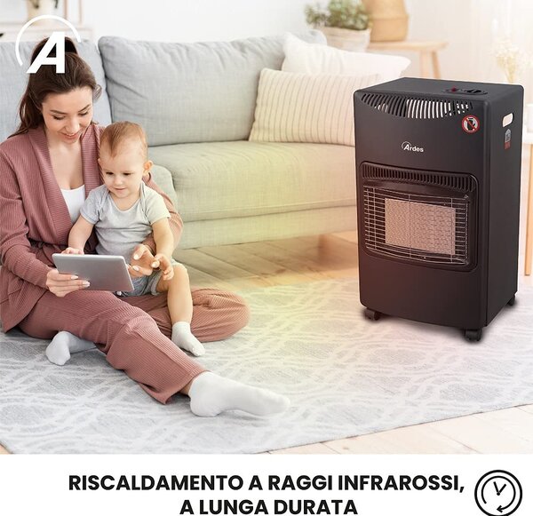 Ardes Stufa a Gas per Bombola GPL Infrarossi Portatile Potenza 4.2 kW colore Nero - AR382 Chalor Plus