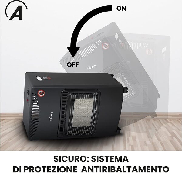 Ardes Stufa a Gas per Bombola GPL Infrarossi Portatile Potenza 4.2 kW colore Nero - AR382 Chalor Plus