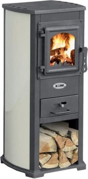 K-Line Stufa a Legna in Acciaio 7 kW Volume 140 m3 con Portalegna colore Beige - DF035144 Karma